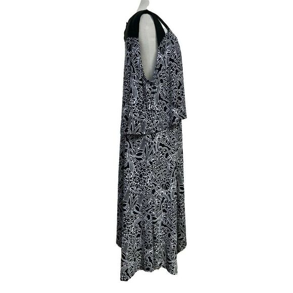 Rafaella Abstract Floral Flowy Dress 3X Black White Pullover Longer Sides NEW - Picture 5 of 8